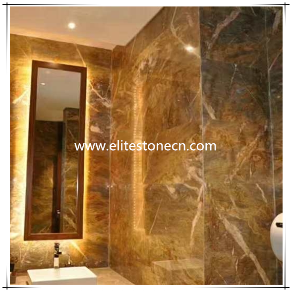 ES-M14 Polished Surface Finishing Yellow Gold Marble Slab and Tile