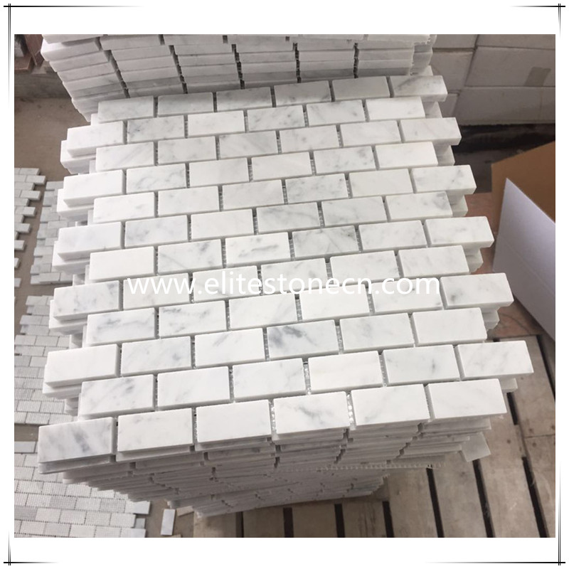 ES-C04 Carrara White 1x2 Medium Brick Mosaic Tile Polished - Marble from Italy