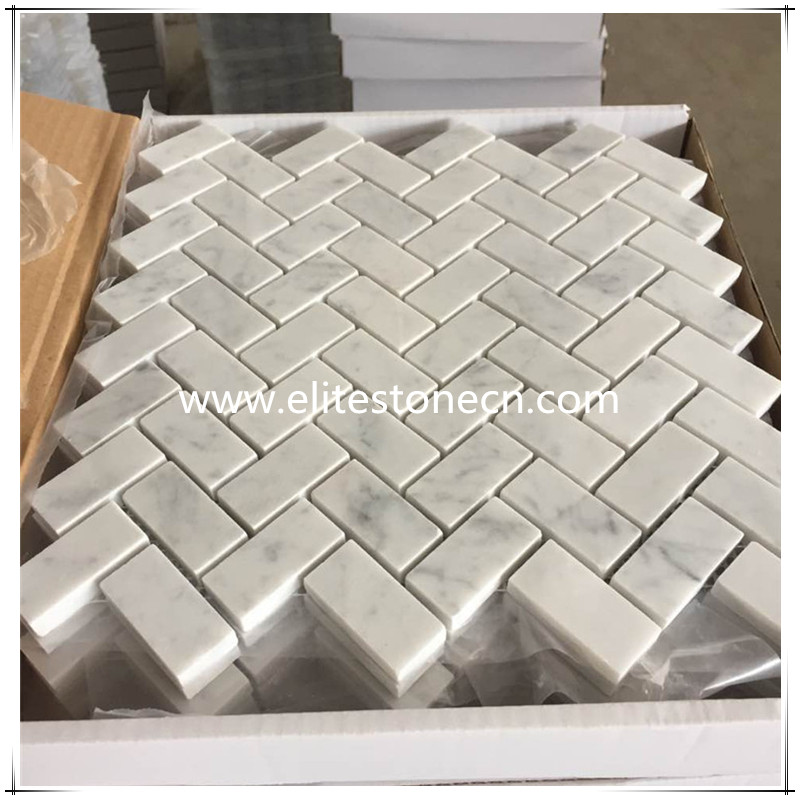 ES-C03 Carrara White 1x2 Herringbone Mosaic Tile Polished - Marble from Italy