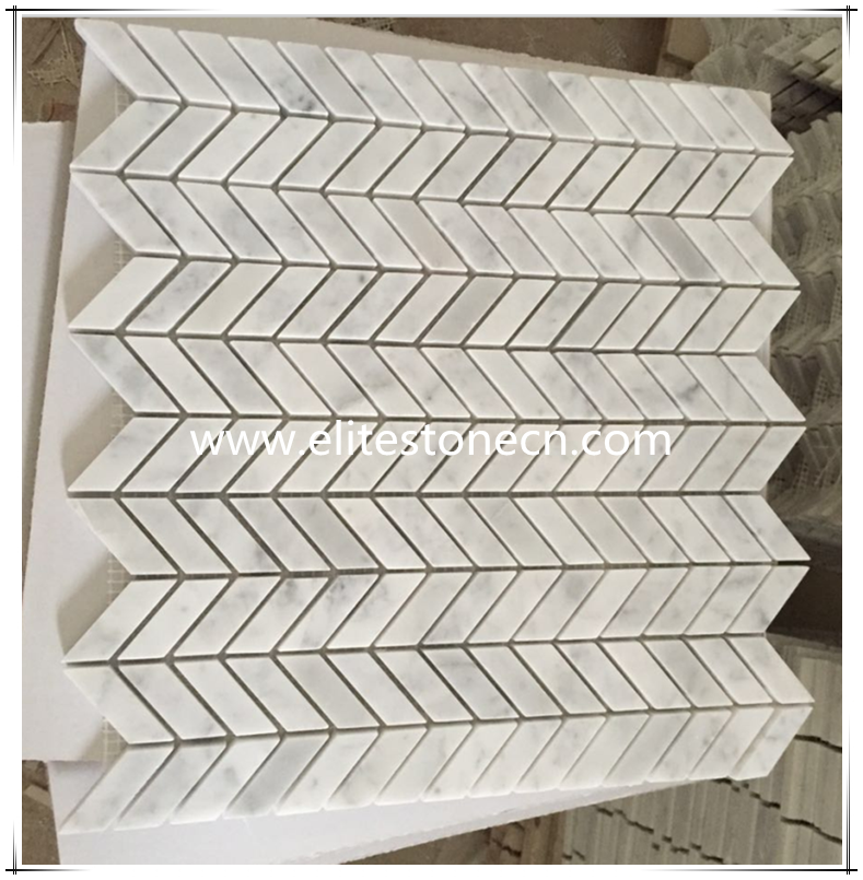 ES-C02 Italian Carrara White Marble Honed Mini Chevron Mosaic Tile