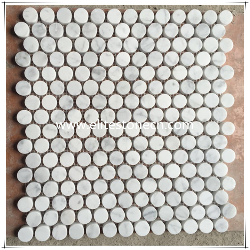 ES-C08 Carrara White Penny Round Mosaic Tile Polished - Marble from Italy