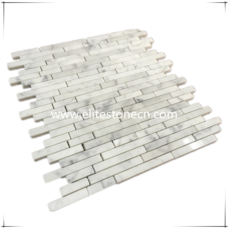 ES-C10 Carrara White Bullet Strip Heavy Rain Mosaic Tile Polished - Marble from Italy