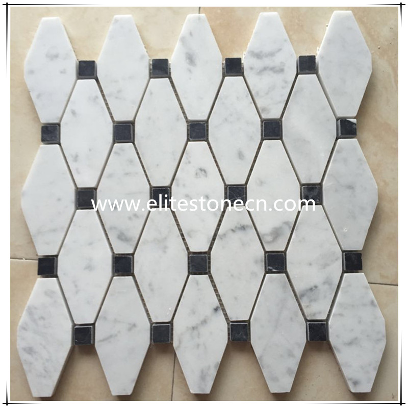 ES-C16 Octave White Carrera Mosaic Tile with Black Dots Polished - Marble from Italy