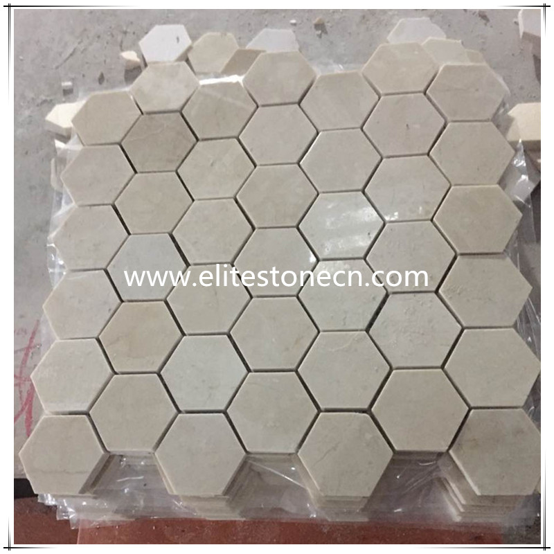 ES-A01 Crema Marfil 2 inch Hexagon Mosaic Tile Polished - Marble from Spain