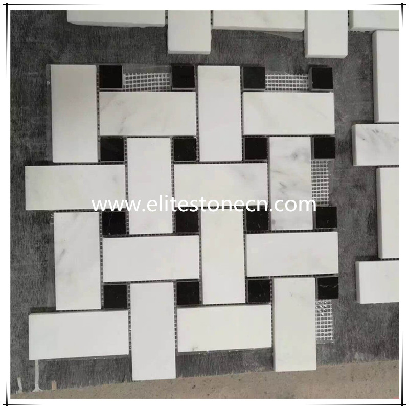 ES-O01 Oriental White Large Basketweave Mosaic With Black Dots