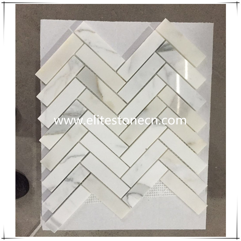 ES-G02 Calacatta Gold 1x4 Herringbone Mosaic Tile Polished - Marble from Italy