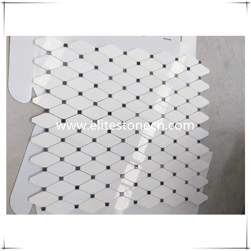 ES-T04 Thassos White Rhomboid Long Octagon Mosaic Tile- Marble from Greece