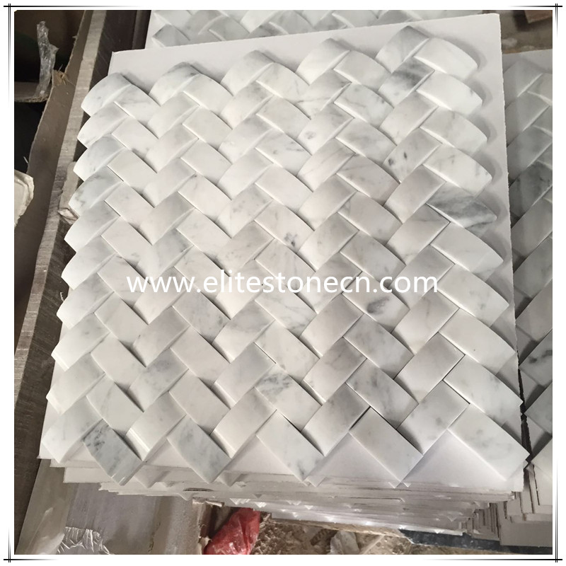 ES-C21 Carrara White 3D Cambered 1x2 Herringbone Curved Arched Mosaic Tile - Marble from Italy