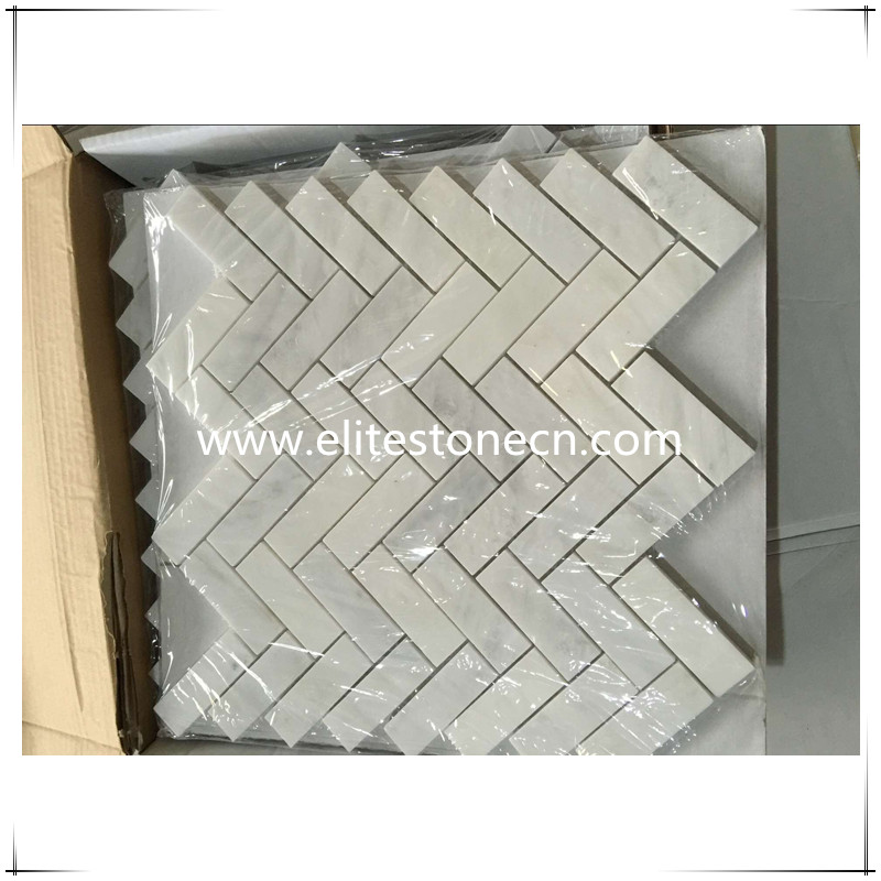 ES-O05 Oriental White 1x3 Herringbone Mosaic Tile