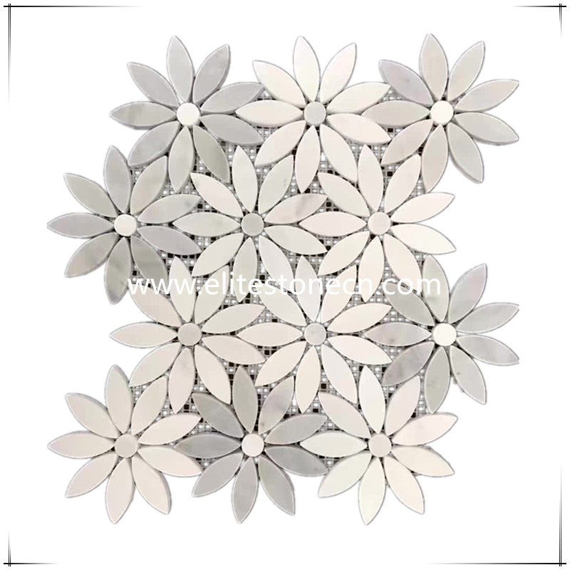 ES-W03  Carrara White Daisy Flower Pattern Mosaic Tile Polished - Marble from Italy