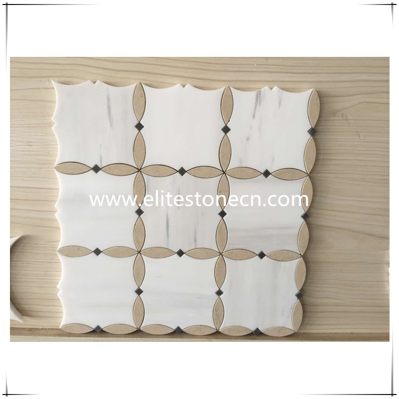 ES-W07 Bathroom Wall Decor Beige Flower Marble Mosaic Tile