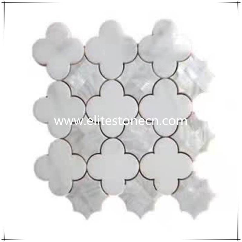 ES-W08 flower pattern white marble and shell mosaic tile
