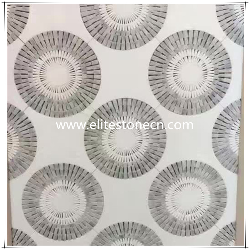 ES-W11 Hot-selling Flower Shape Waterjet White Mosaic Marble Tile For Floor