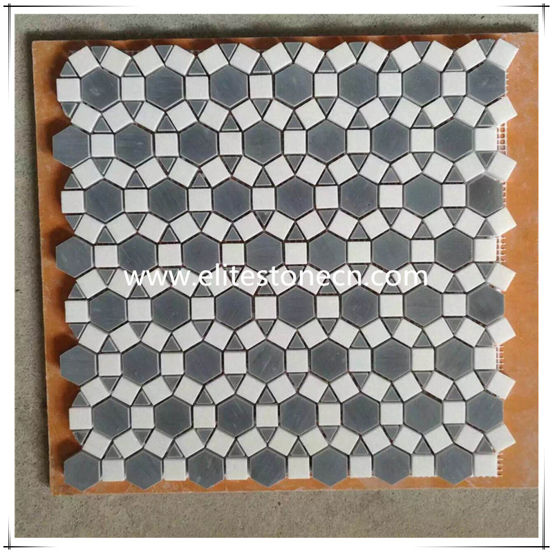 ES-W20 Flower design marble mosaic, flower shape China marble mosaic, white and gray marble mosaic
