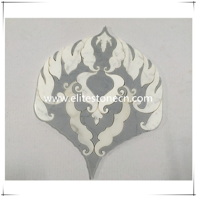 ES-W18 Flower shape stone mosaic design white and grey marble mosaic