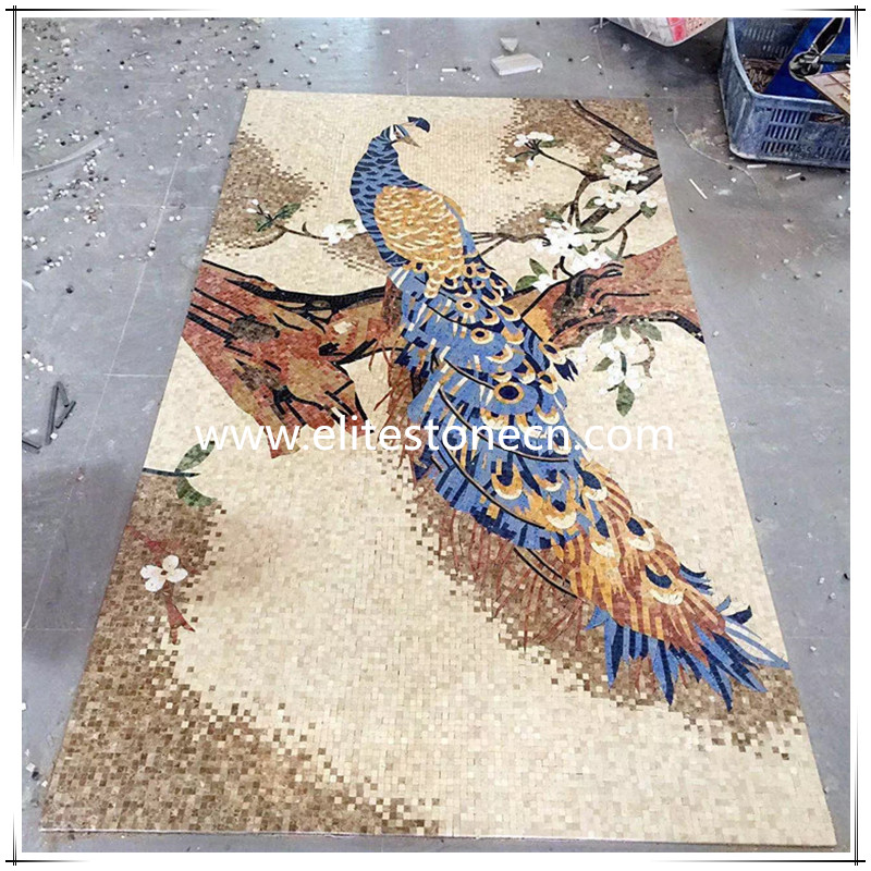 Colorful peacock marble mosaic various patterns for decoration