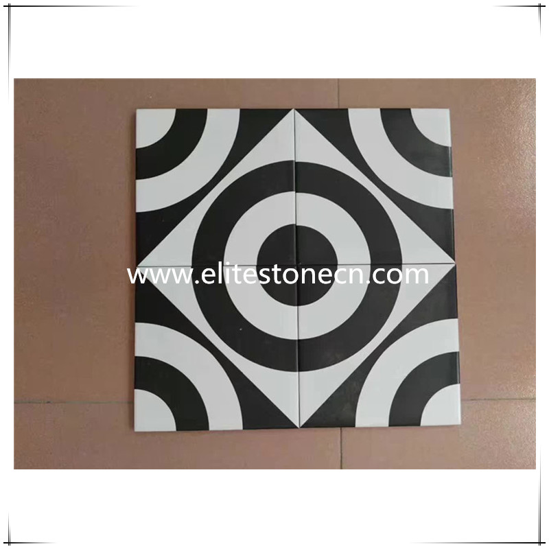 ES-E06 Concentric Black Encaustic Cement Tile