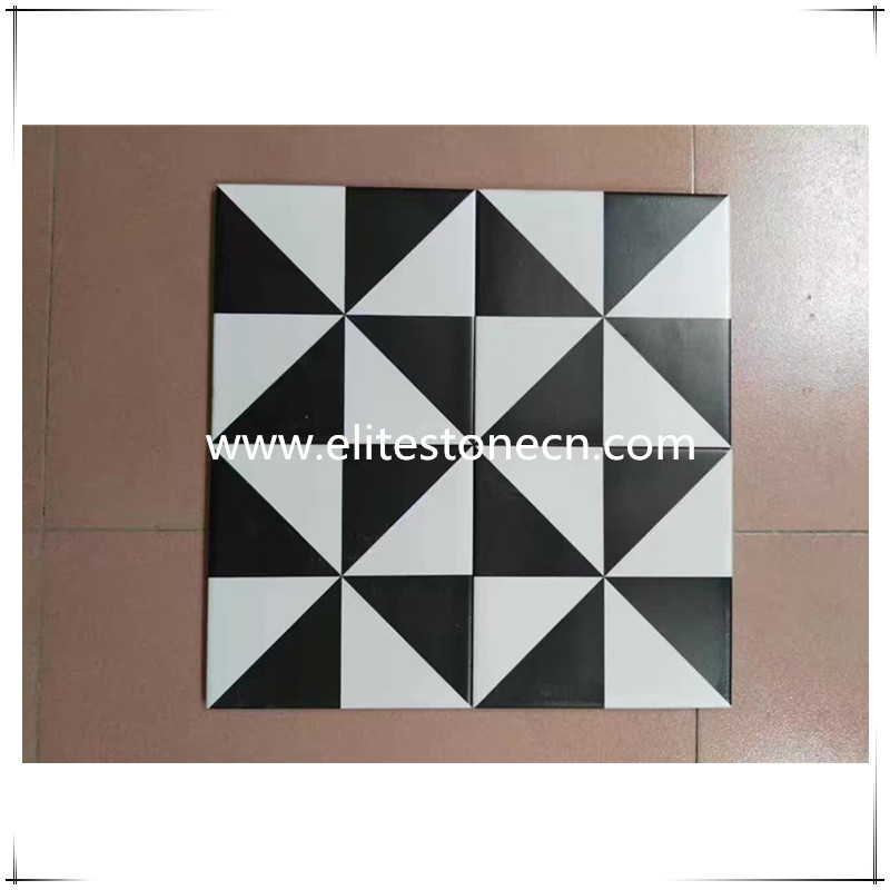 ES-E04 Encaustic Cement Tile Diagonal Black and White