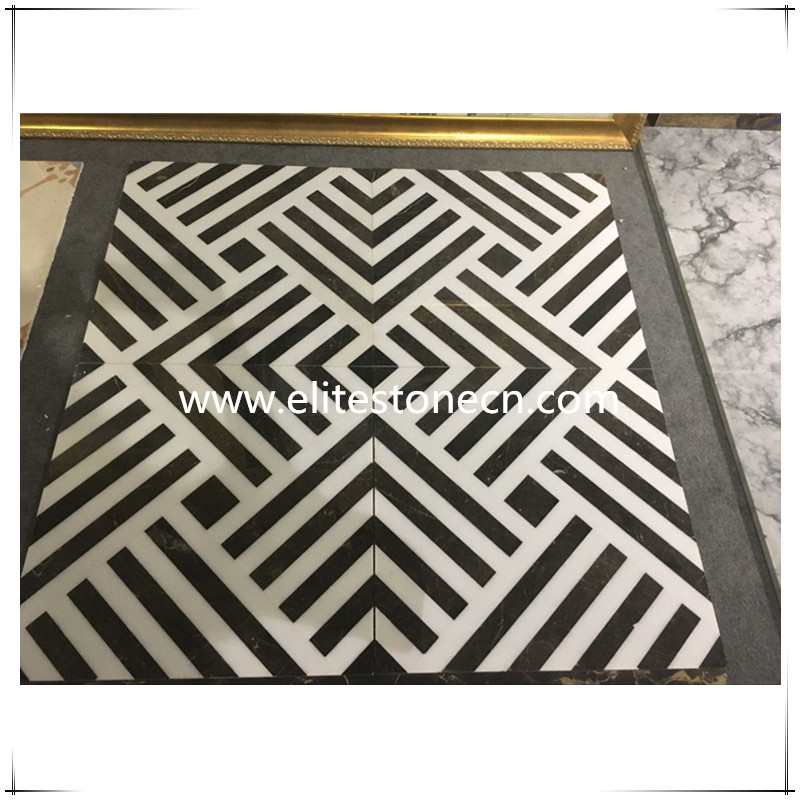 ES-J03 Hotel Hall Decoration Unique Design Black And White Marble Waterjet tile