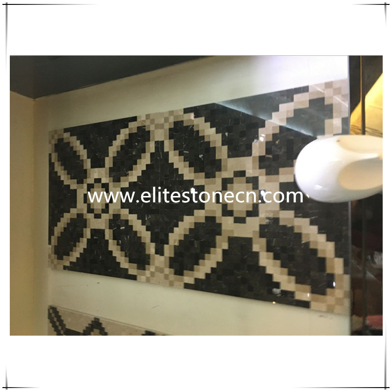ES-J07 Polished Surface Waterjet Flower Pattern Medallion Black Marble Tile