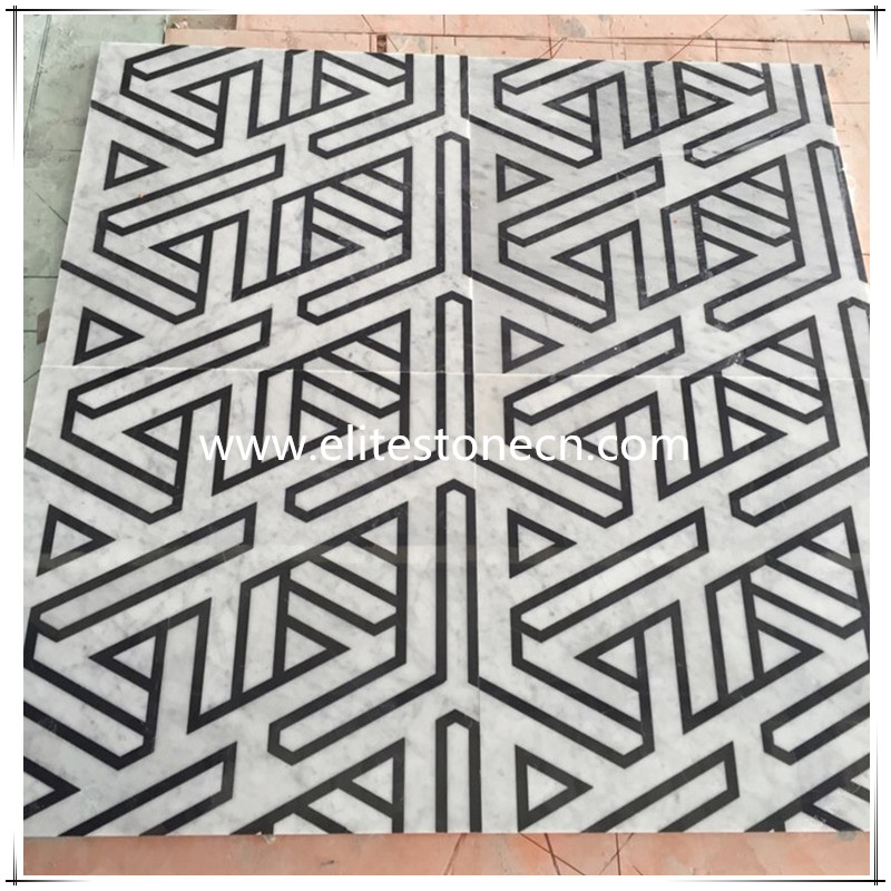 ES-J02 Bathroom Decoration Carrara Black And White Waterjet Marble Tiles