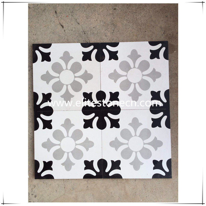 ES-E18 Snowflake Black and White Encaustic Cement Tile