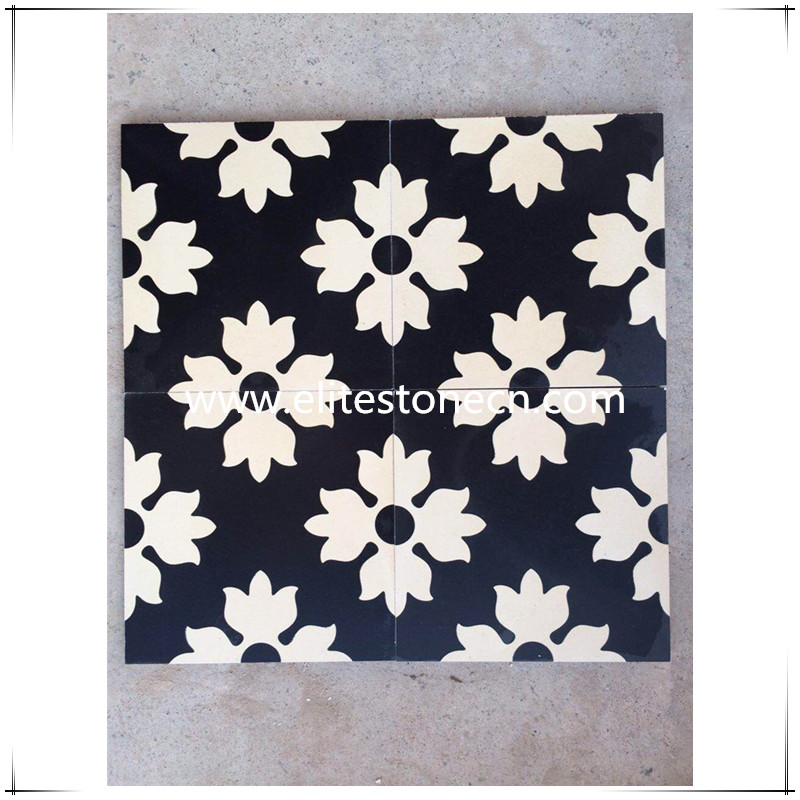 ES-E07 Cement Floral Black Encaustic Cement Tile