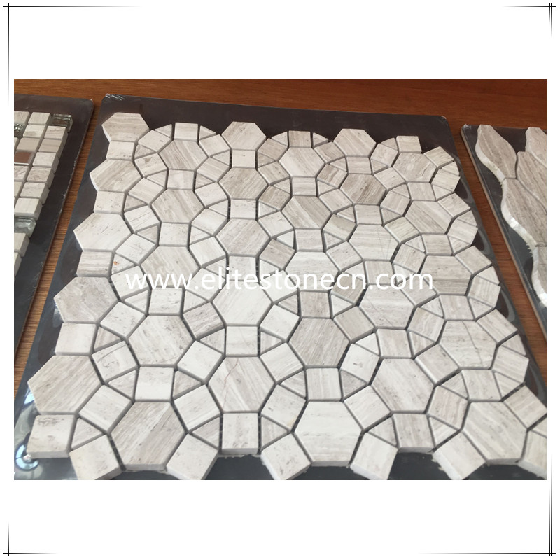 ES-H01 White Wood Grain Hexagon Sunflower Mosaic Tile 
