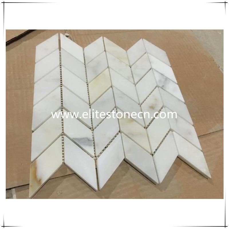 ES-G05 Calacatta Gold Marble Tile Polished Chevron Mosaic Pattern Designs for Kitchen