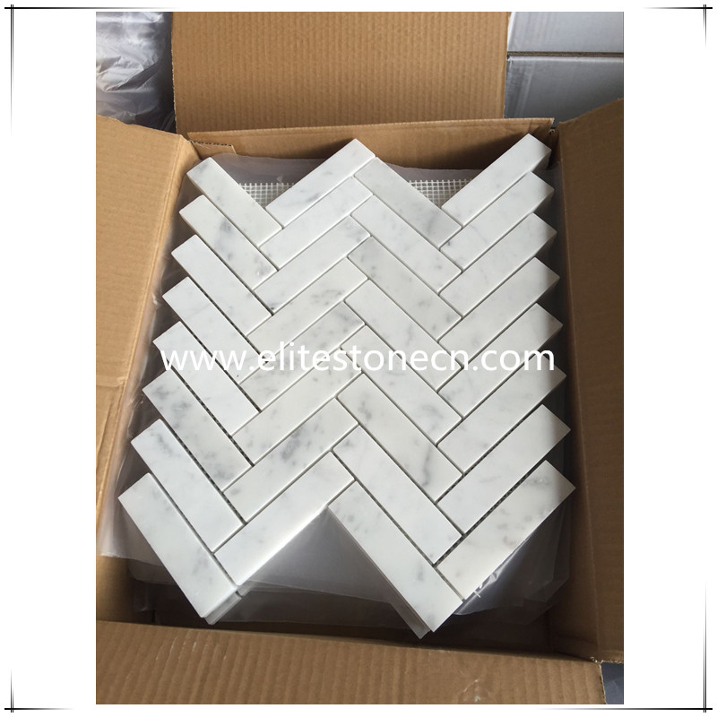 ES-C22 1X4 Italian white carrara herringbone marble mosaic tile for bathroom wall