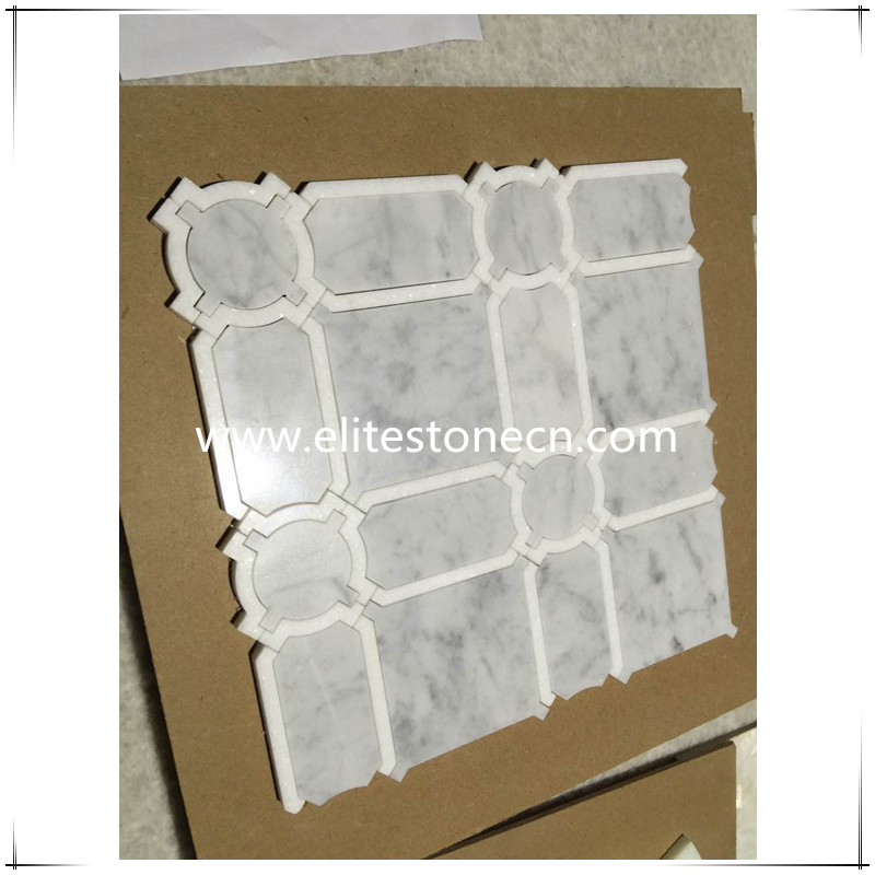 ES-J22 carrara polished tile white and gray square mixed waterjet marble mosaic 