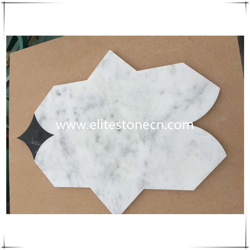 ES-J24 Beautiful Carrara White Waterjet Marble Mosaic For Kitchen Backsplash