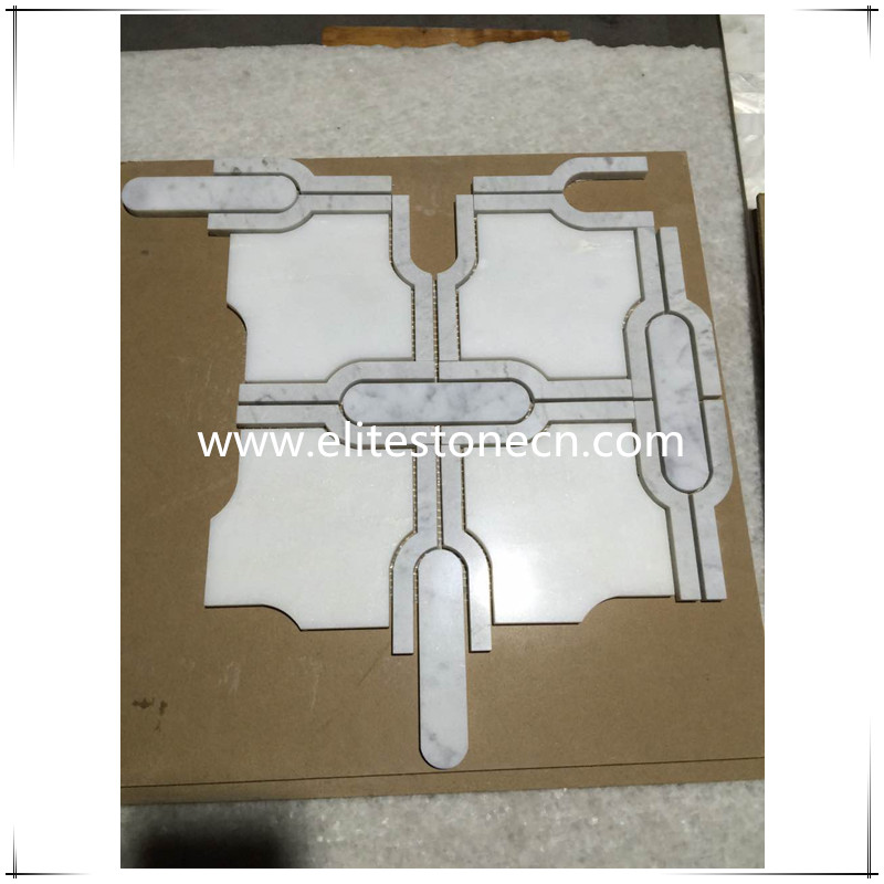 ES-J27 Beauty Thassos White Carrara White Waterjet Art Mosaic For Construction Home Decoration