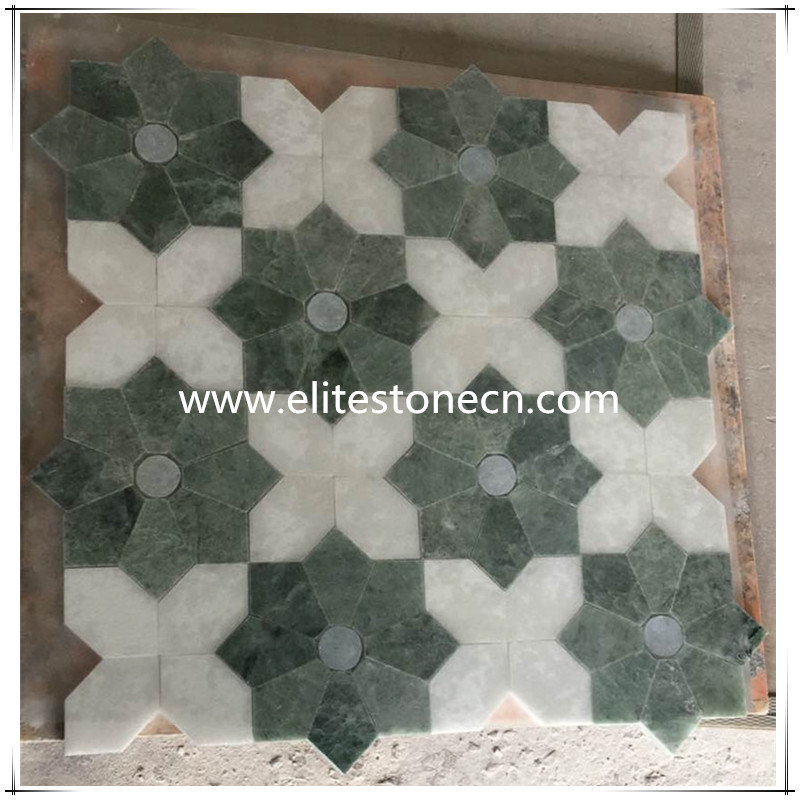 ES-J32 Popular Square Flower Water Jet Green Onyx Mosaic Tile