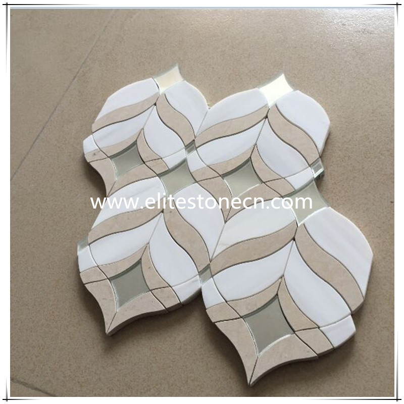 ES-J30 Waterjet style irregular mosaic tile glass mix stone mosaic