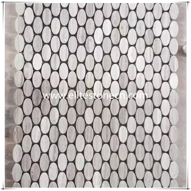 ES-H03 White Wood Grain Marble Ellipse Oval Mosaic Tile