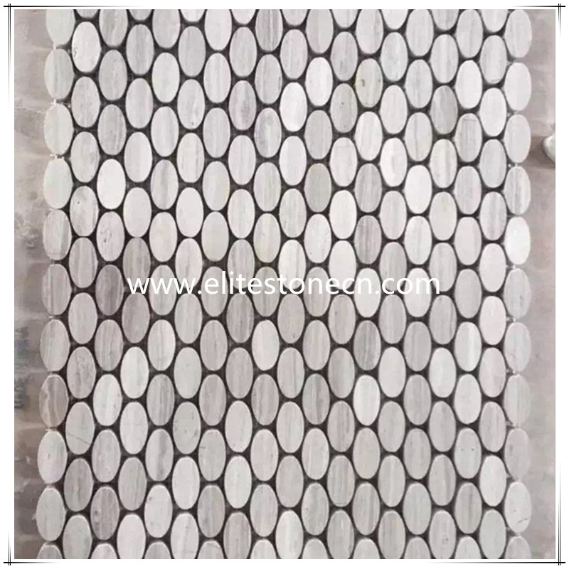 ES-H03 White Wood Grain Marble Ellipse Oval Mosaic Tile