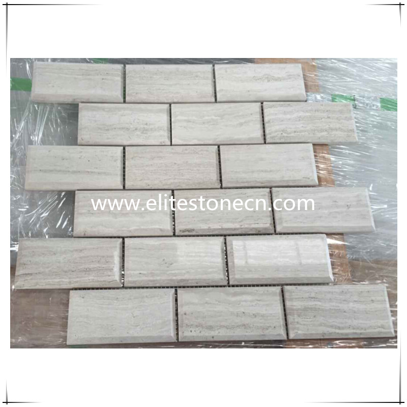 ES-H02  White Wood Grain 2x4 Wide Beveled Grand Brick Subway Mosaic Tile Polished