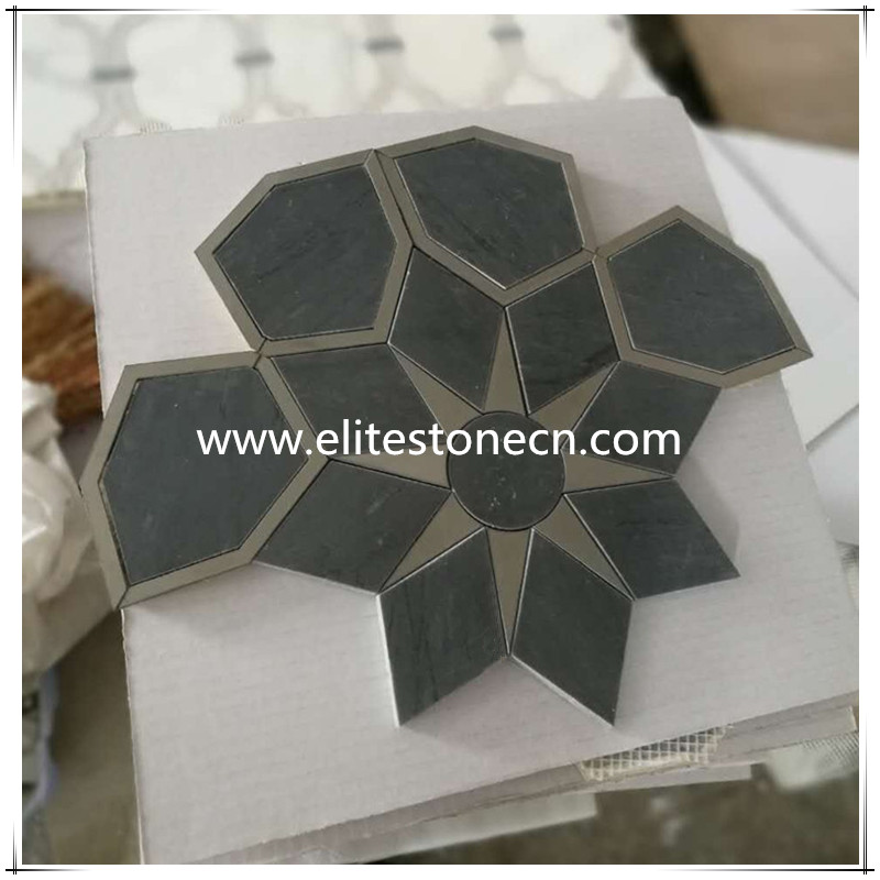 ES-W41 Chinese Natural Stone dark Grey Marble and Stainless steel mosaic
