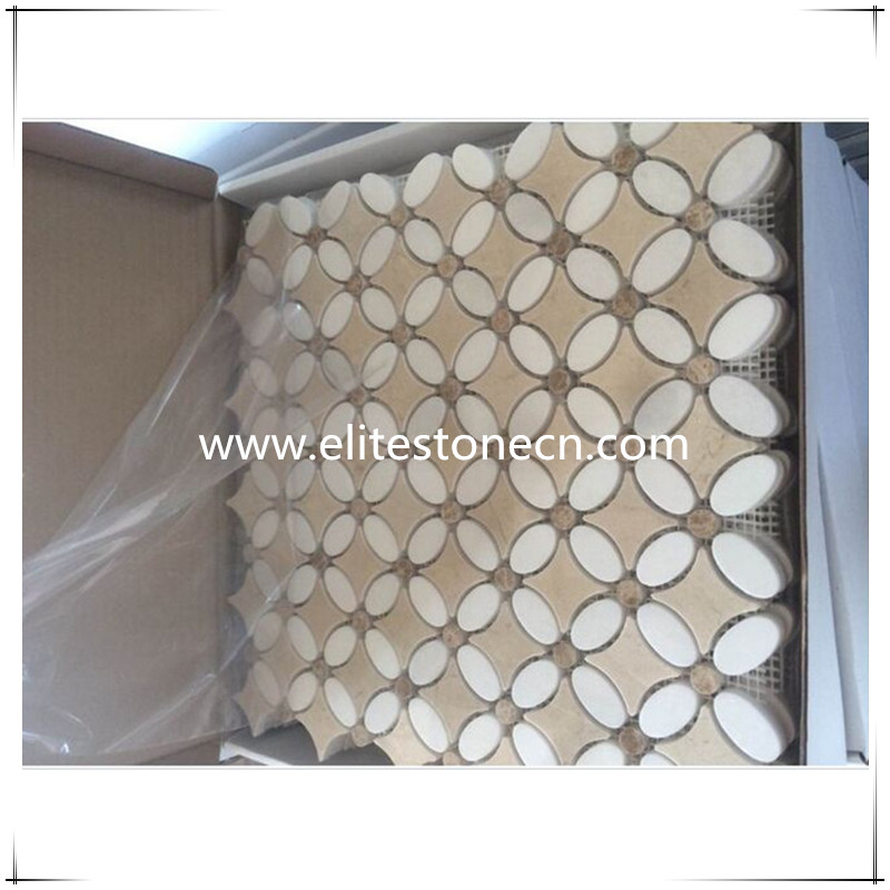 ES-A04 Crema marfil Flower Pattern Mosaic Tile with Thassos white Dots