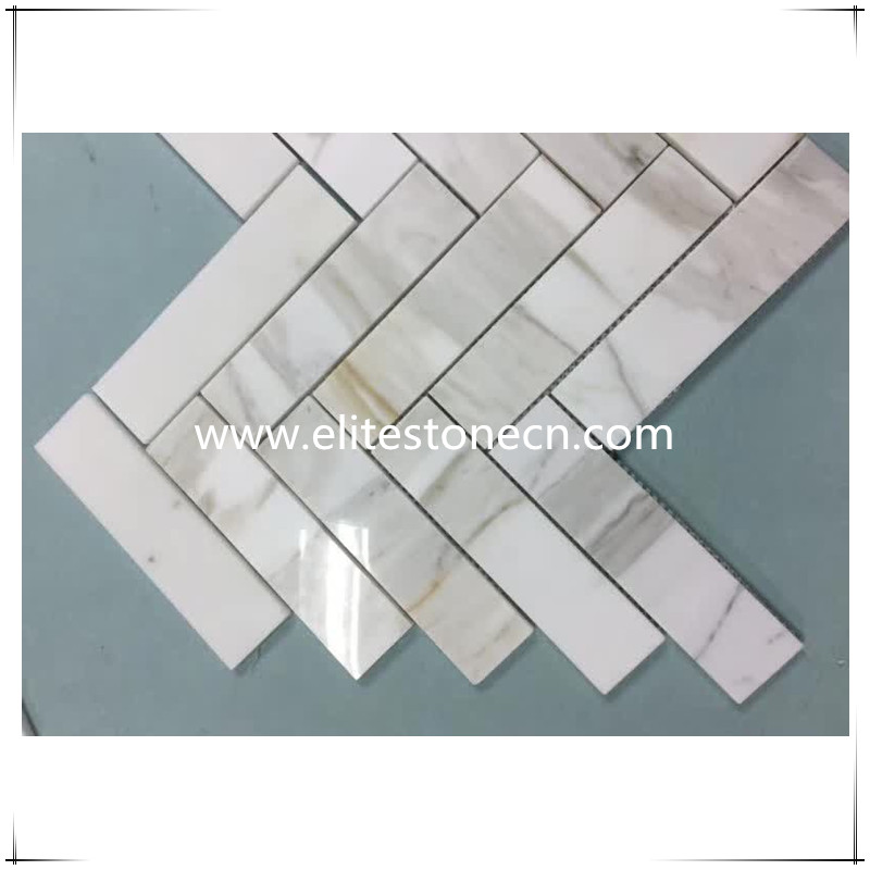 ES-G10 Herringbone Calacatta Gold Marble Stone Mosaic For Wall Panels Tile