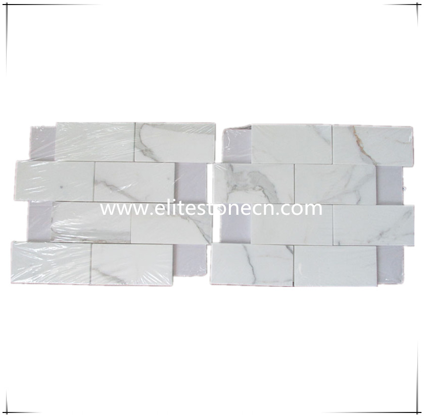 ES-G07 75x150mm Calacatta Gold Marble Subway Brick Tile Bathroom Wall Mosaic