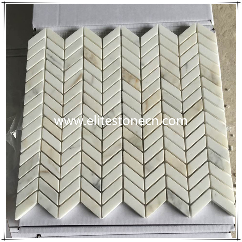 ES-G09 Italy marble calacatta gold tile bevelled herringbone mosaic
