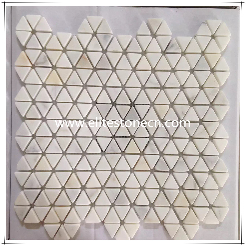 ES-G08 triangle shape white calacatta gold marble mosaic tiles