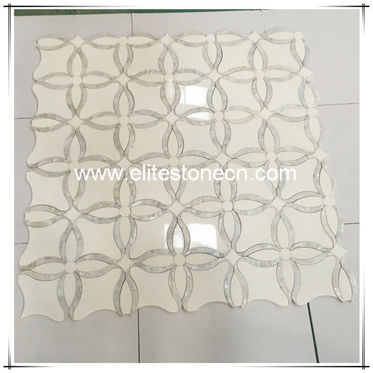 ES-W206 Lower Price Greece Thassos White Mosaic Marble With Shell For Hotel Project