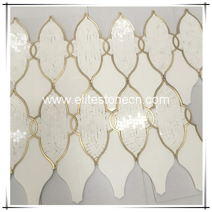ES-W205 Classic tile Wall brass Line tile inlay with Thassos marble waterjet mosaic