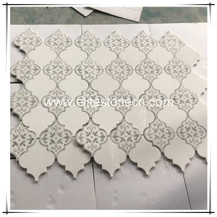 ES-W209 Lantern Mosaic Water Jet Medallion Greece Thassos White Marble Bathroom Tile