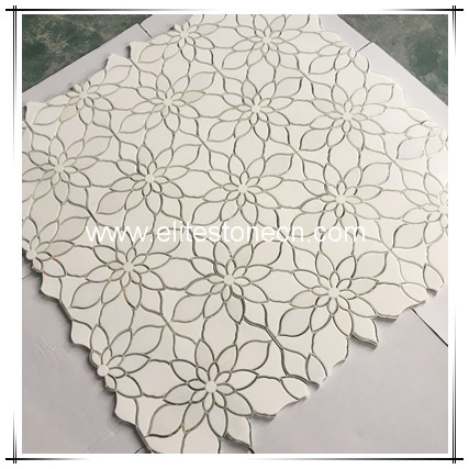 ES-T32 Home design glass mix water jet Thasso White marble stone mosaic bathroom wall tile