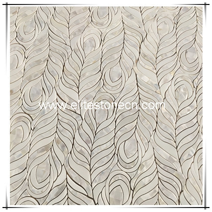 ES-W221 White Marble Waterjet Tile Shell Water Jet Mosaic Bathroom For Indoor Decoration