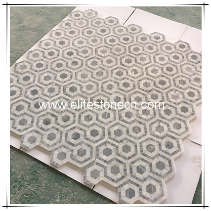 ES-W222 3d modern design classic hexagon black gray white polished marble flooring tiles